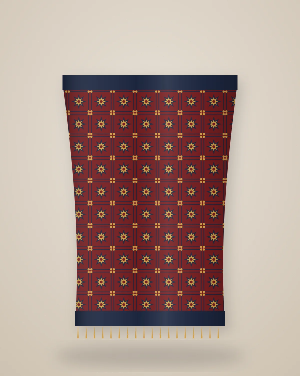 Kani Weave Jamawar Stole: Kani-woven jamawar stole in madder and indigo