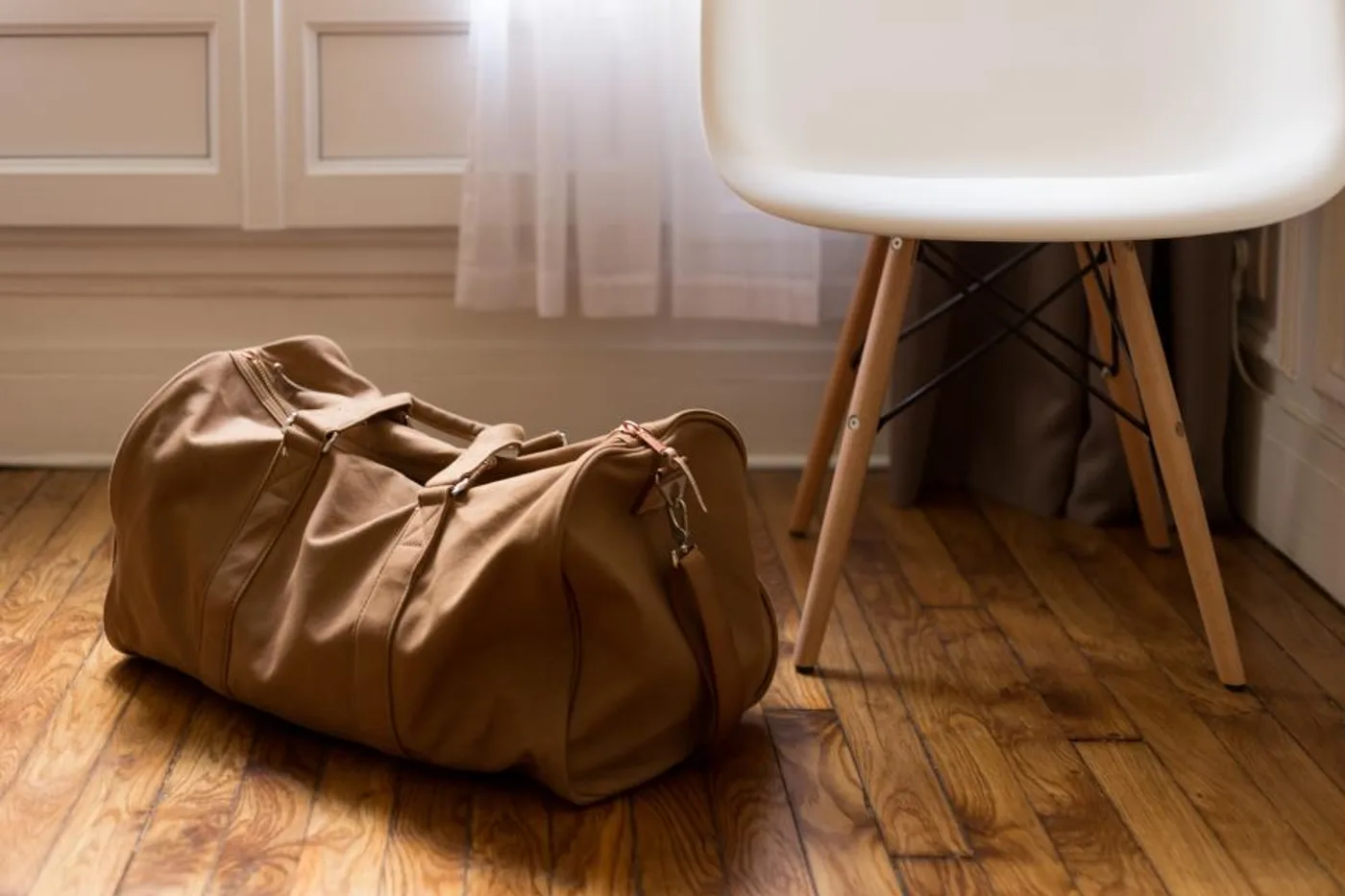 Tan Leather Weekender Duffel
