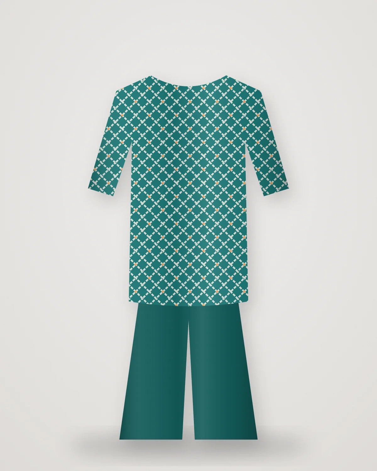 Teal Ikat Palazzo Set: Ikat kurta with flared palazzos