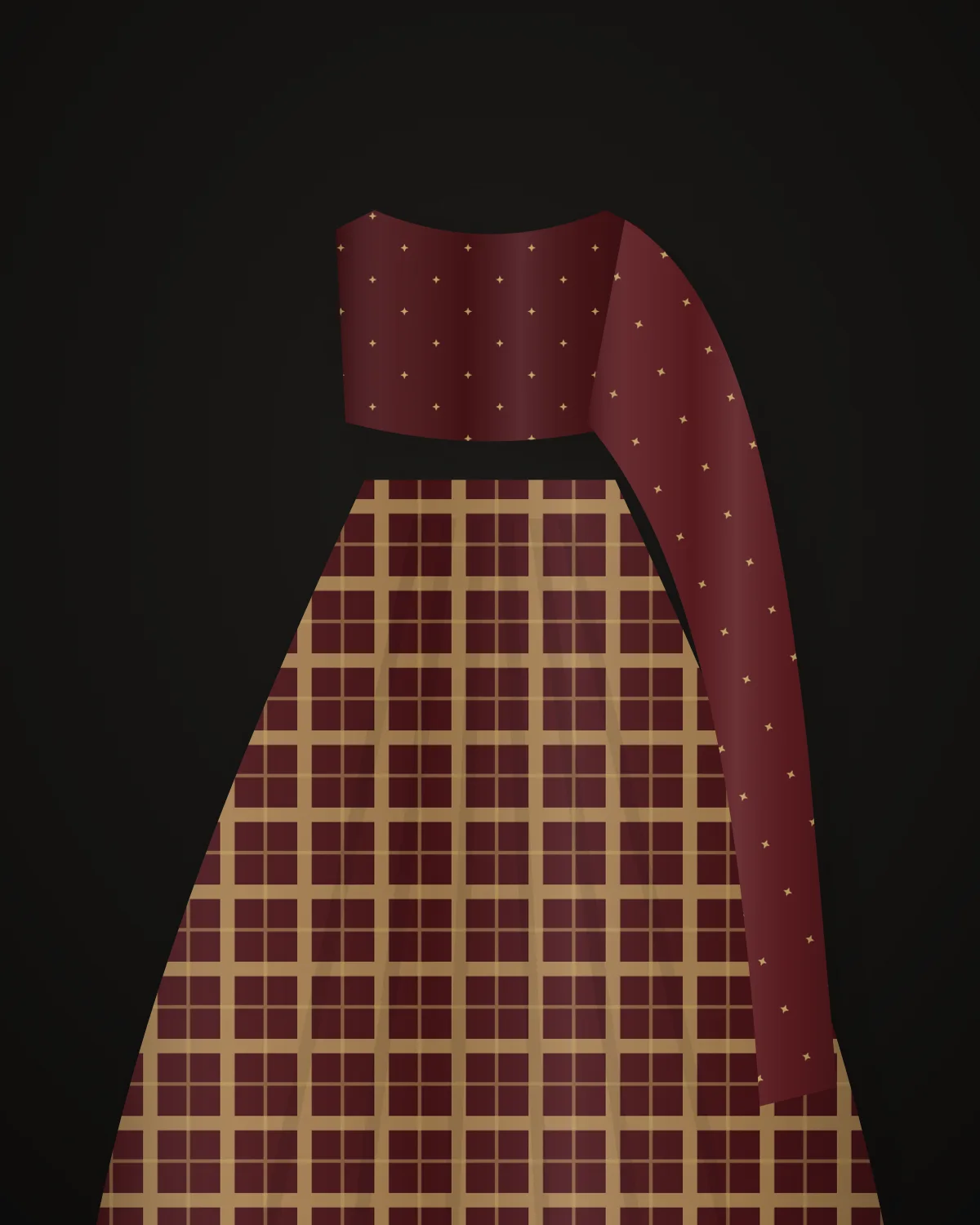 Ghatchola Lehenga — Oxblood, closer view