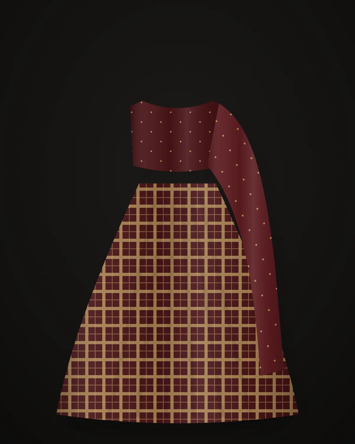 Ghatchola Lehenga — Oxblood: Oxblood silk, zardozi grid