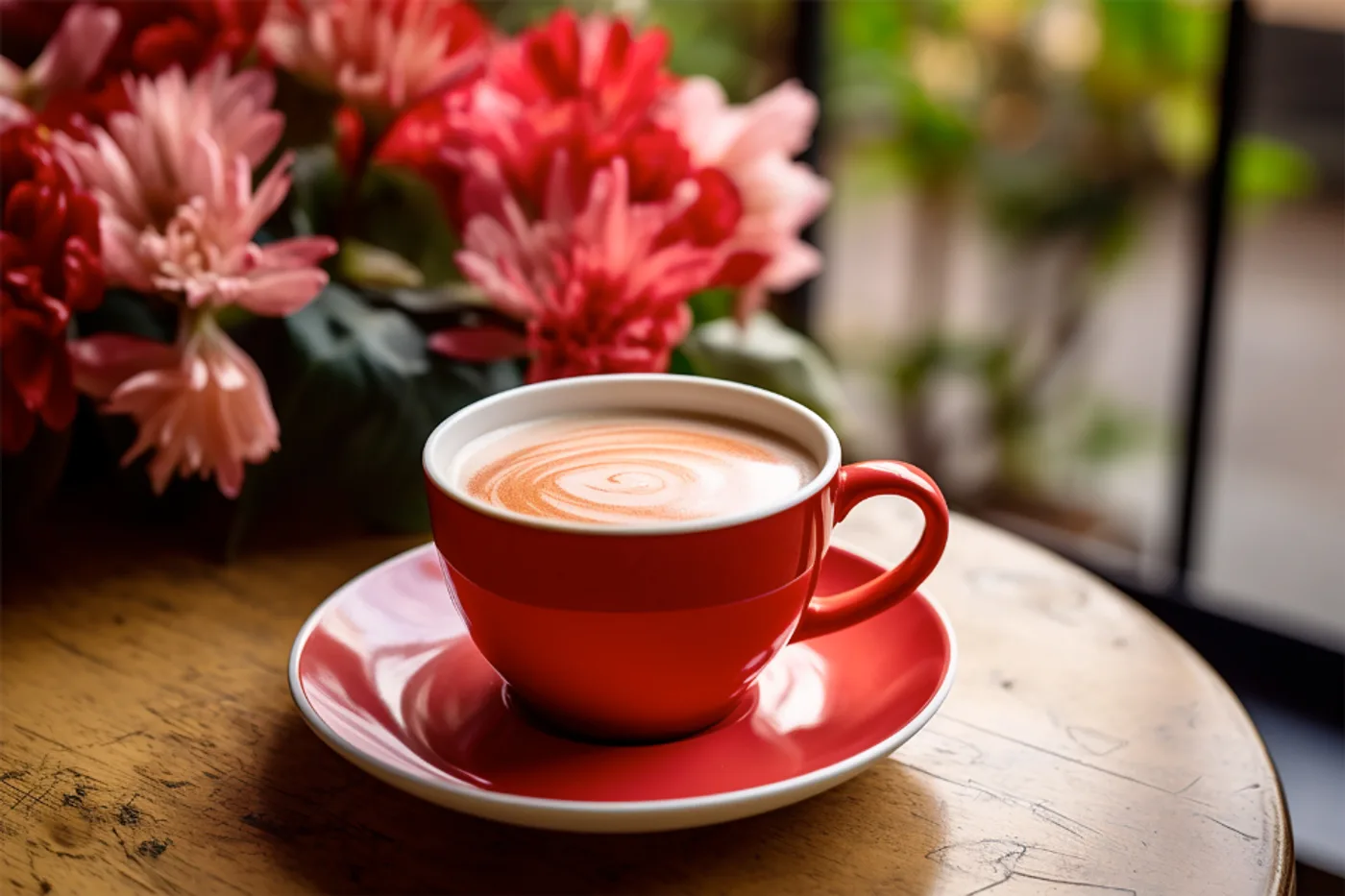 Red Ceramic Cup & Saucer, Set of 2