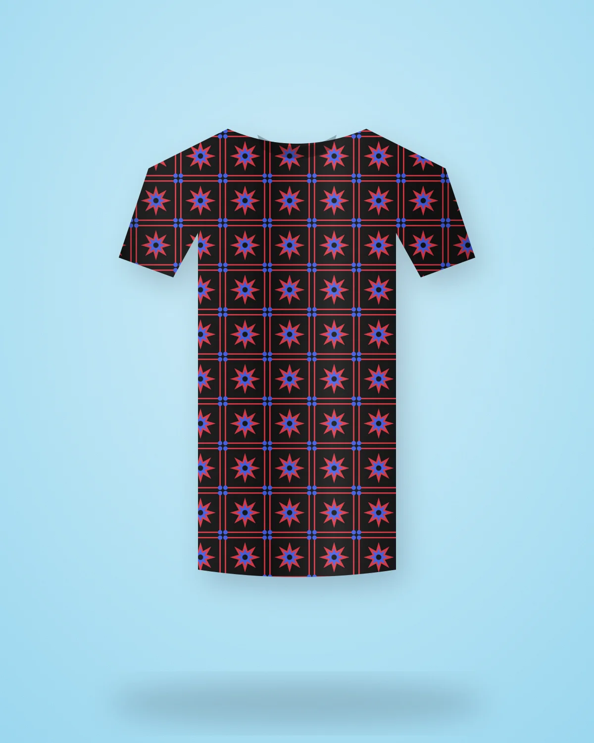 Ajrakh Grid Tee: Ajrakh-inspired grid on black