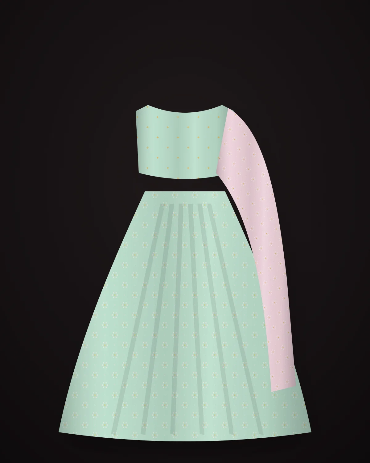 Pastel Mint Sangeet Lehenga: Mint georgette with mirror work